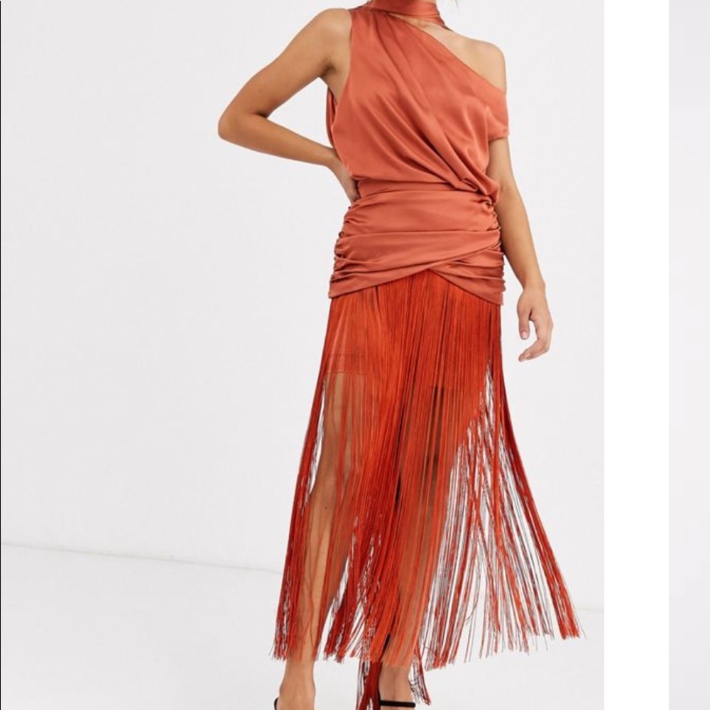 ASOS DESIGN brown orange tassel chic dress US6